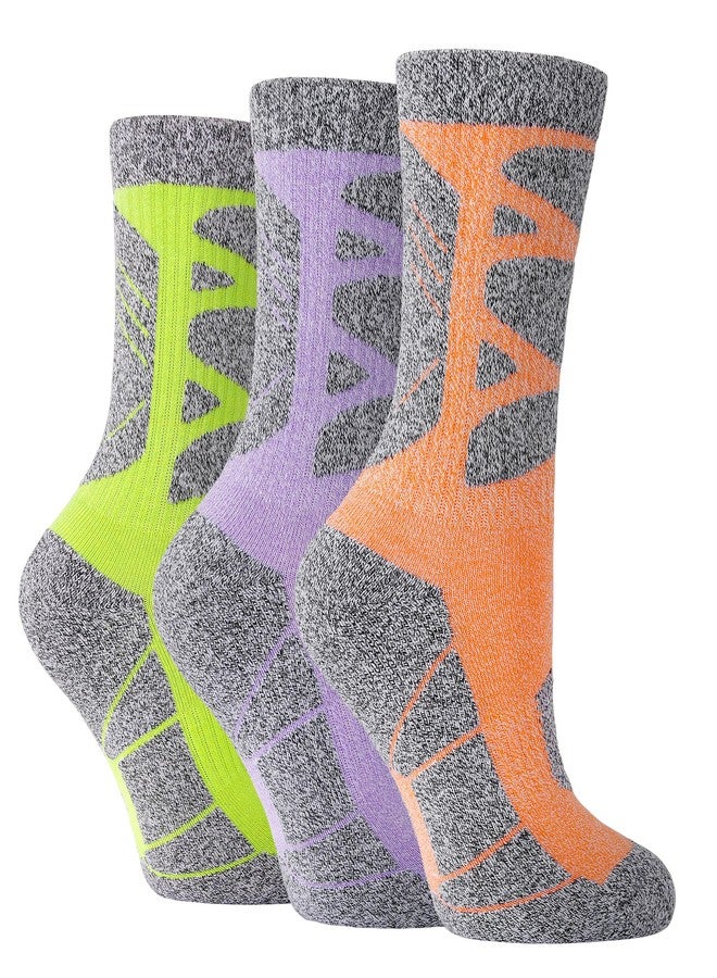 GRPSKCOS Hiking Socks Women 3 Pairs Cushioned Walking Socks Women Crew Sock for Outdoor Hiking Running Climbing(03 Orange+Purple+Green, M) - Image 1